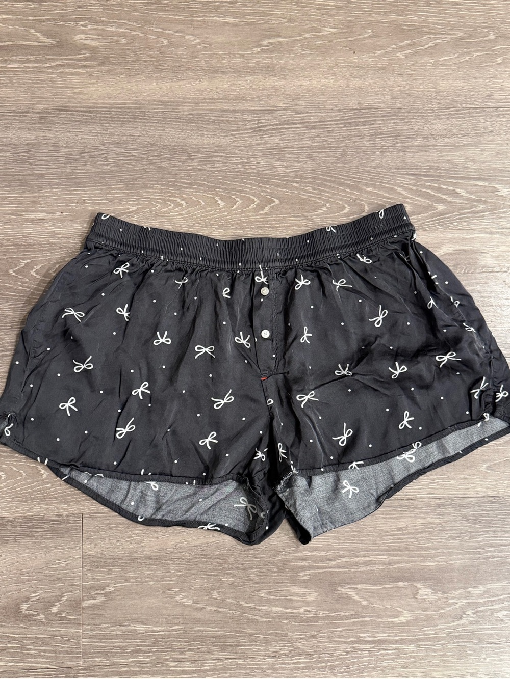 Aerie Black Bow Print Pajama Sleep Shorts Women’s Medium Lounge Boxer Style